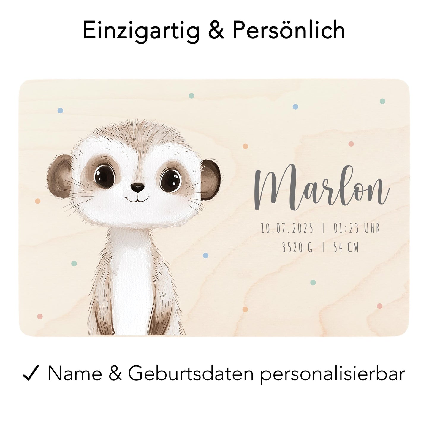 Erinnerungskiste Baby Erdmännchen Holzkiste personalisierte Erinnerungsbox Geschenk Geburt Geburtsgeschenk 30x20x13 cm