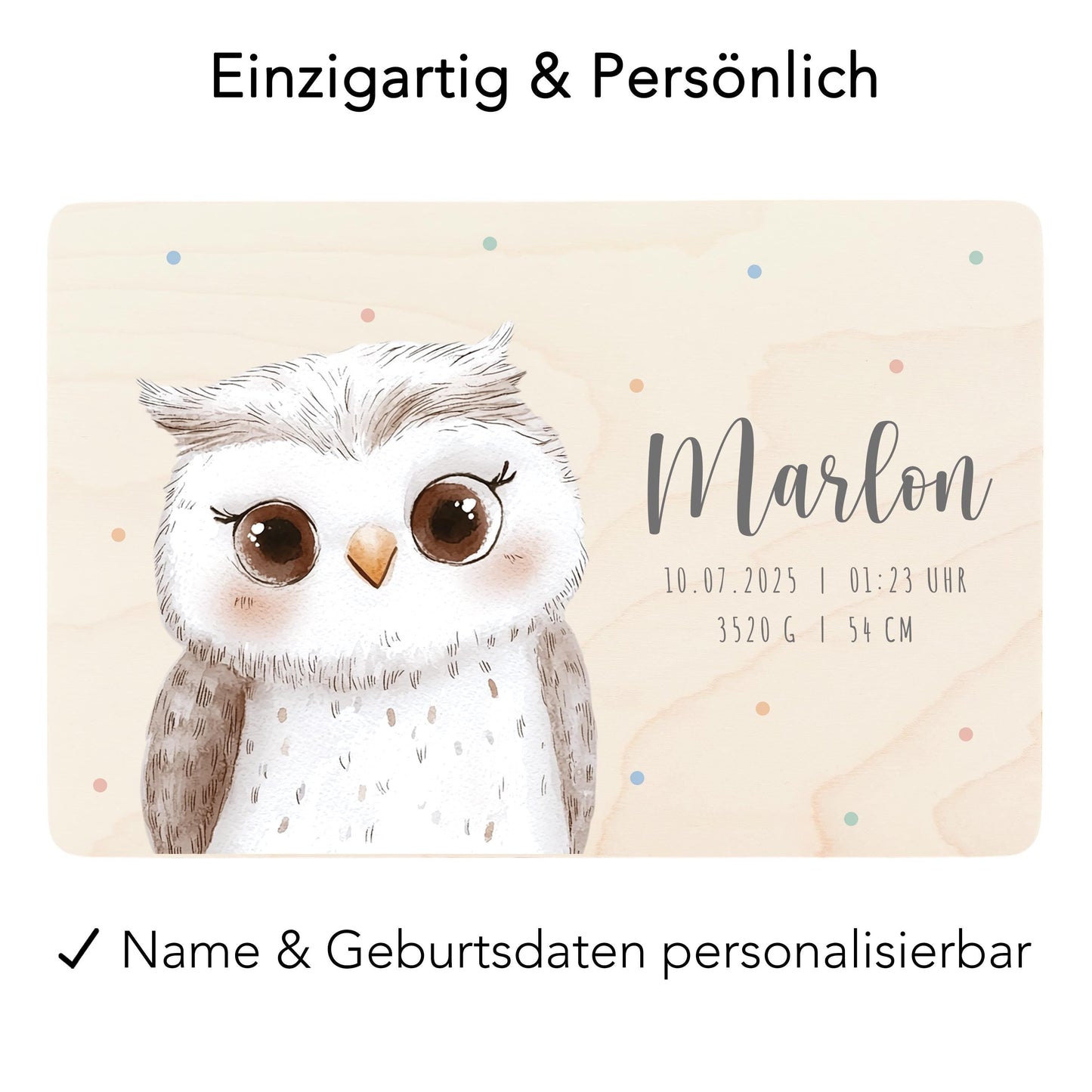Erinnerungskiste Baby Eule Holzkiste personalisierte Erinnerungsbox Mädchen Junge Geschenk Geburt Geburtsgeschenk 30x20x13 cm