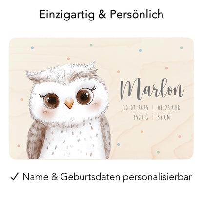 Erinnerungskiste Baby Eule Holzkiste personalisierte Erinnerungsbox Mädchen Junge Geschenk Geburt Geburtsgeschenk 30x20x13 cm