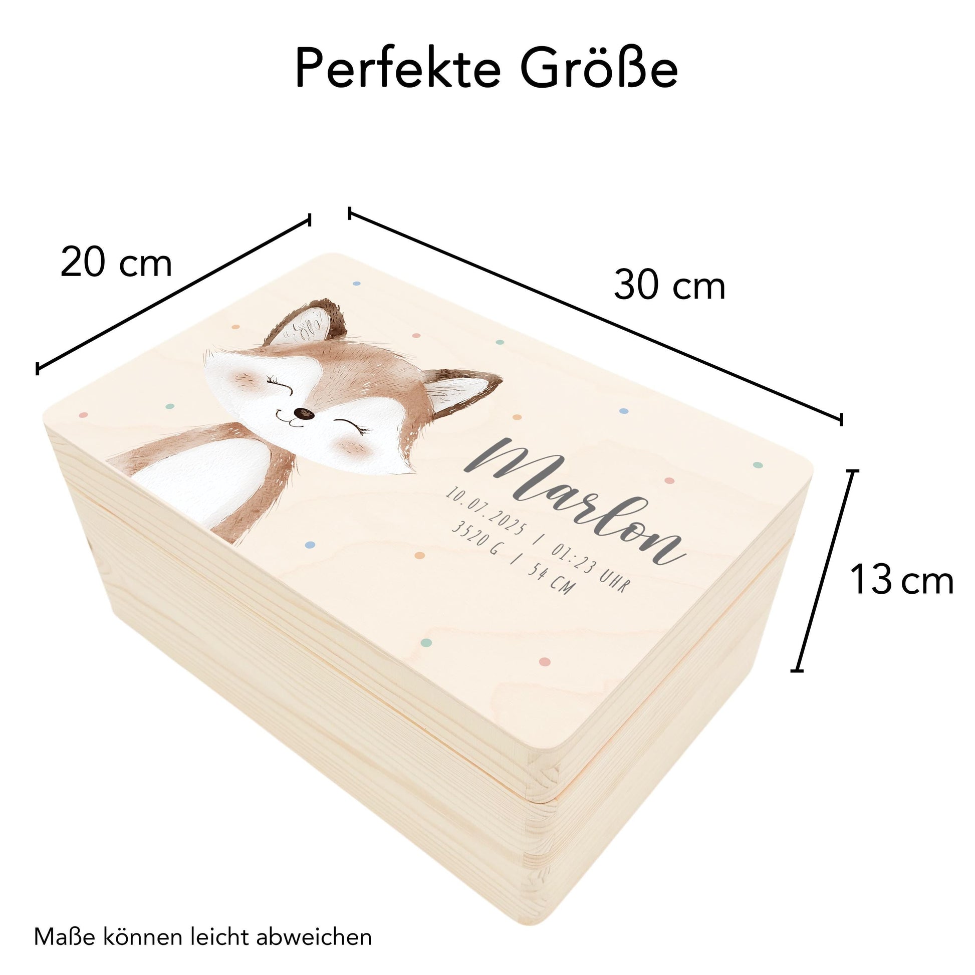 Erinnerungskiste Baby Fuchs Holzkiste personalisierte Erinnerungsbox Geschenk Geburt Geburtsgeschenk 30x20x13 cm