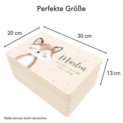Erinnerungskiste Baby Fuchs Holzkiste personalisierte Erinnerungsbox Geschenk Geburt Geburtsgeschenk 30x20x13 cm