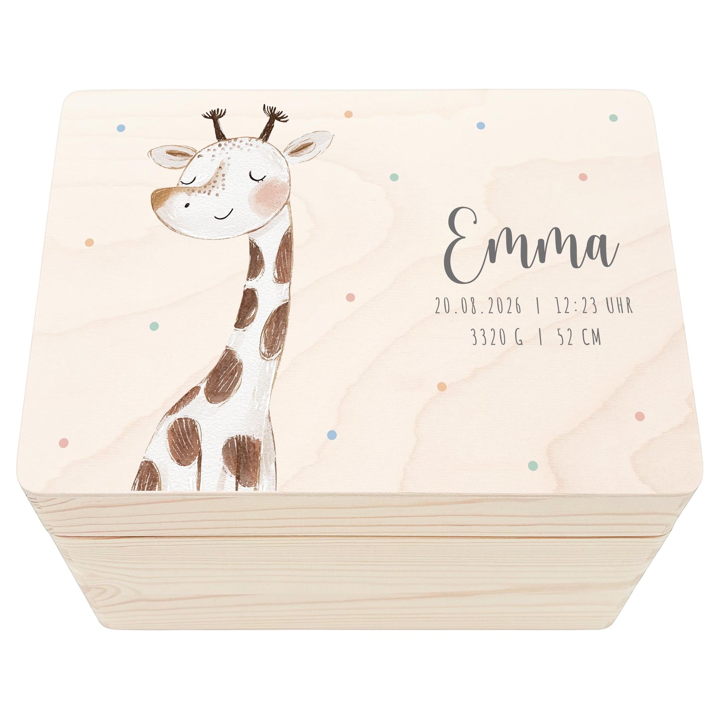 Erinnerungskiste Baby Giraffe Holzkiste personalisierte Erinnerungsbox Mädchen Junge Geschenk Geburt Geburtsgeschenk 30x20x13 cm