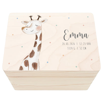Erinnerungskiste Baby Giraffe Holzkiste personalisierte Erinnerungsbox Mädchen Junge Geschenk Geburt Geburtsgeschenk 30x20x13 cm