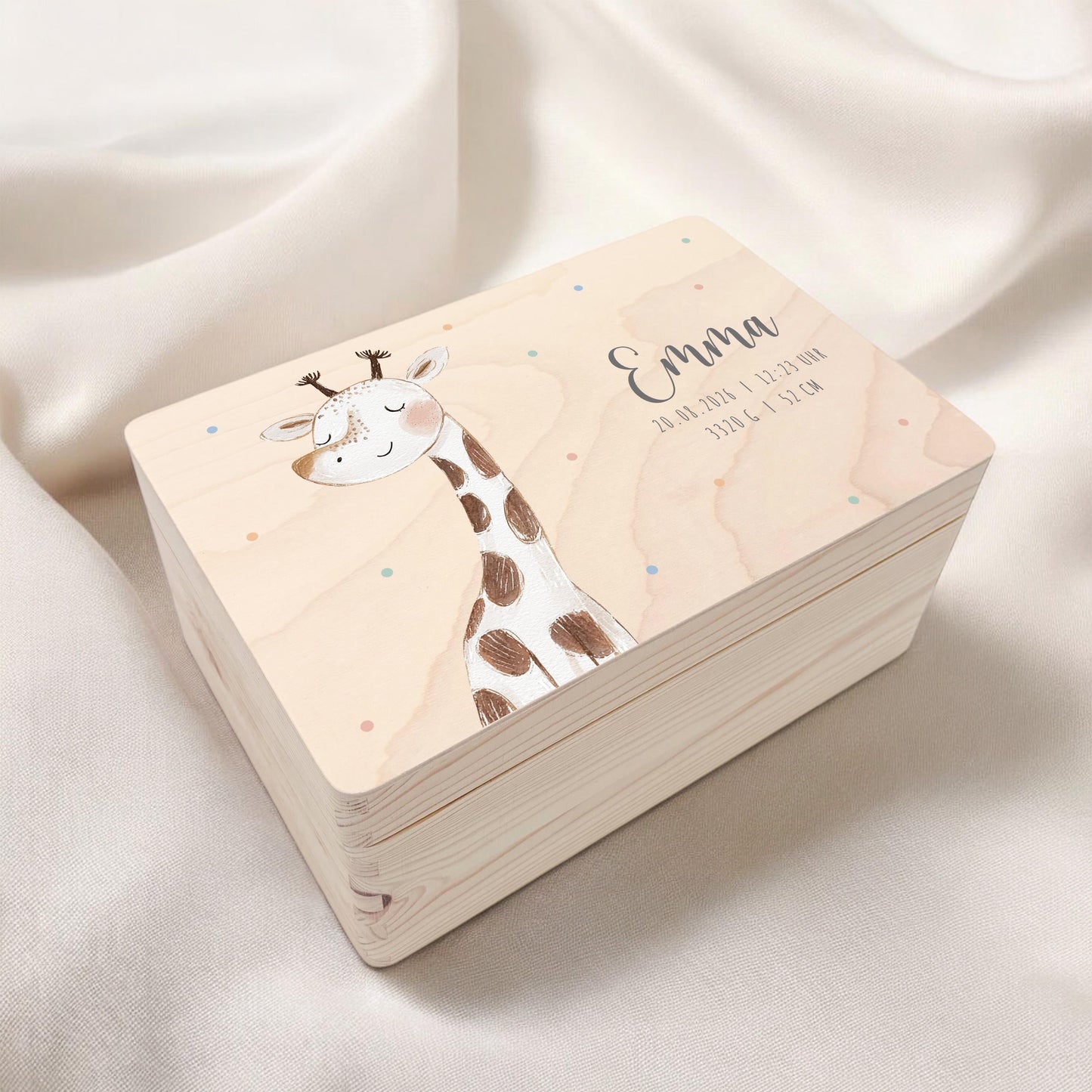 Erinnerungskiste Baby Giraffe Holzkiste personalisierte Erinnerungsbox Mädchen Junge Geschenk Geburt Geburtsgeschenk 30x20x13 cm