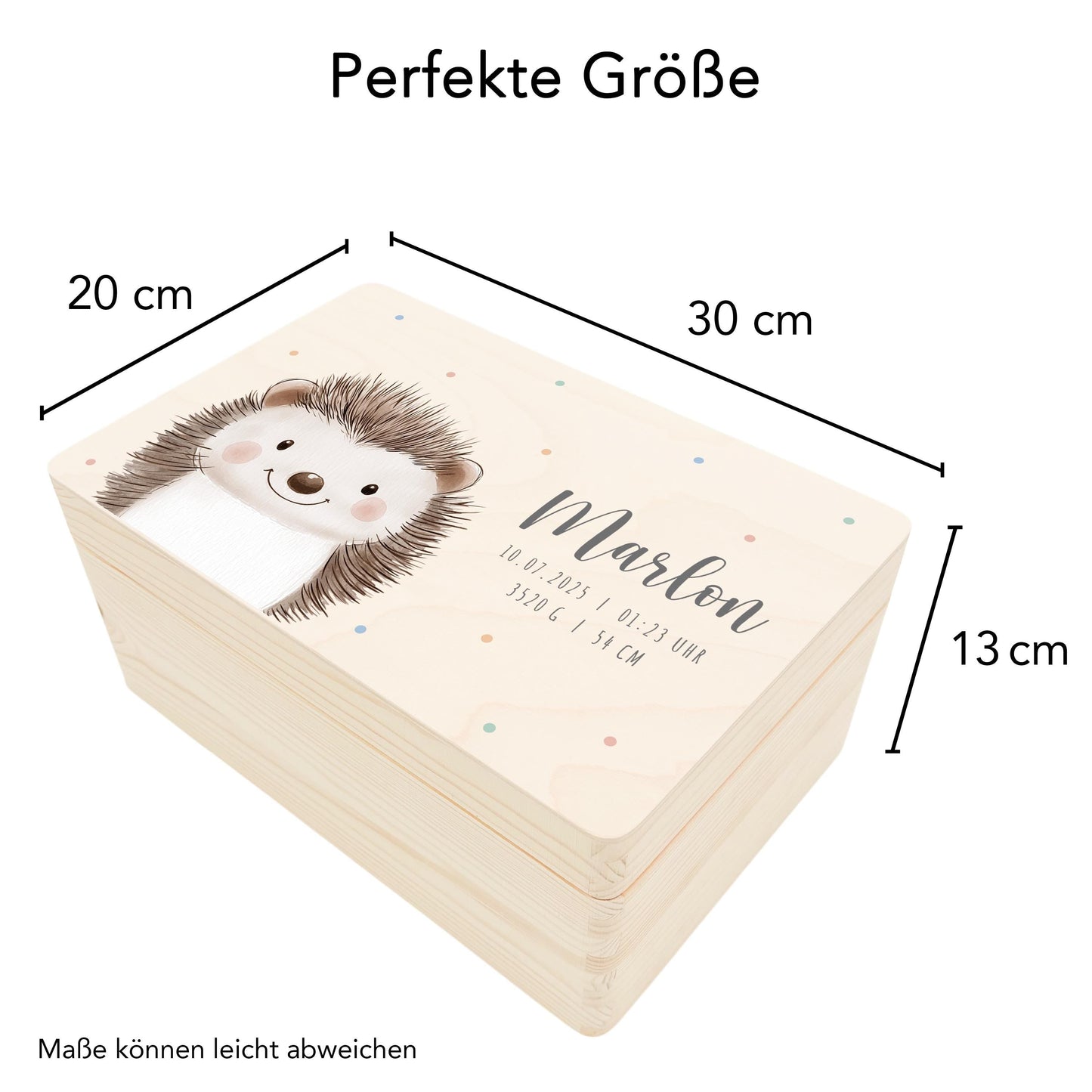 Erinnerungskiste Baby Igel Holzkiste personalisierte Erinnerungsbox Mädchen Junge Geschenk Geburt Geburtsgeschenk 30x20x13 cm