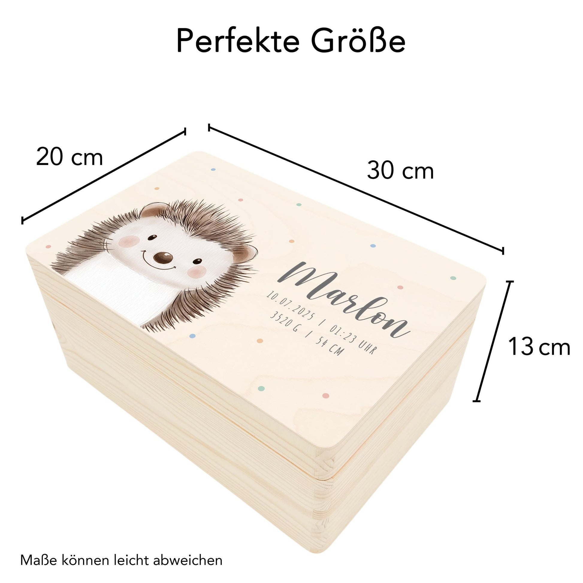 Erinnerungskiste Baby Igel Holzkiste personalisierte Erinnerungsbox Mädchen Junge Geschenk Geburt Geburtsgeschenk 30x20x13 cm