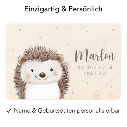 Erinnerungskiste Baby Igel Holzkiste personalisierte Erinnerungsbox Mädchen Junge Geschenk Geburt Geburtsgeschenk 30x20x13 cm