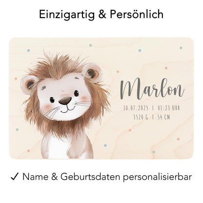 Erinnerungskiste Baby Löwe Holzkiste personalisierte Erinnerungsbox Mädchen Junge Geschenk Geburt Geburtsgeschenk 30x20x13 cm