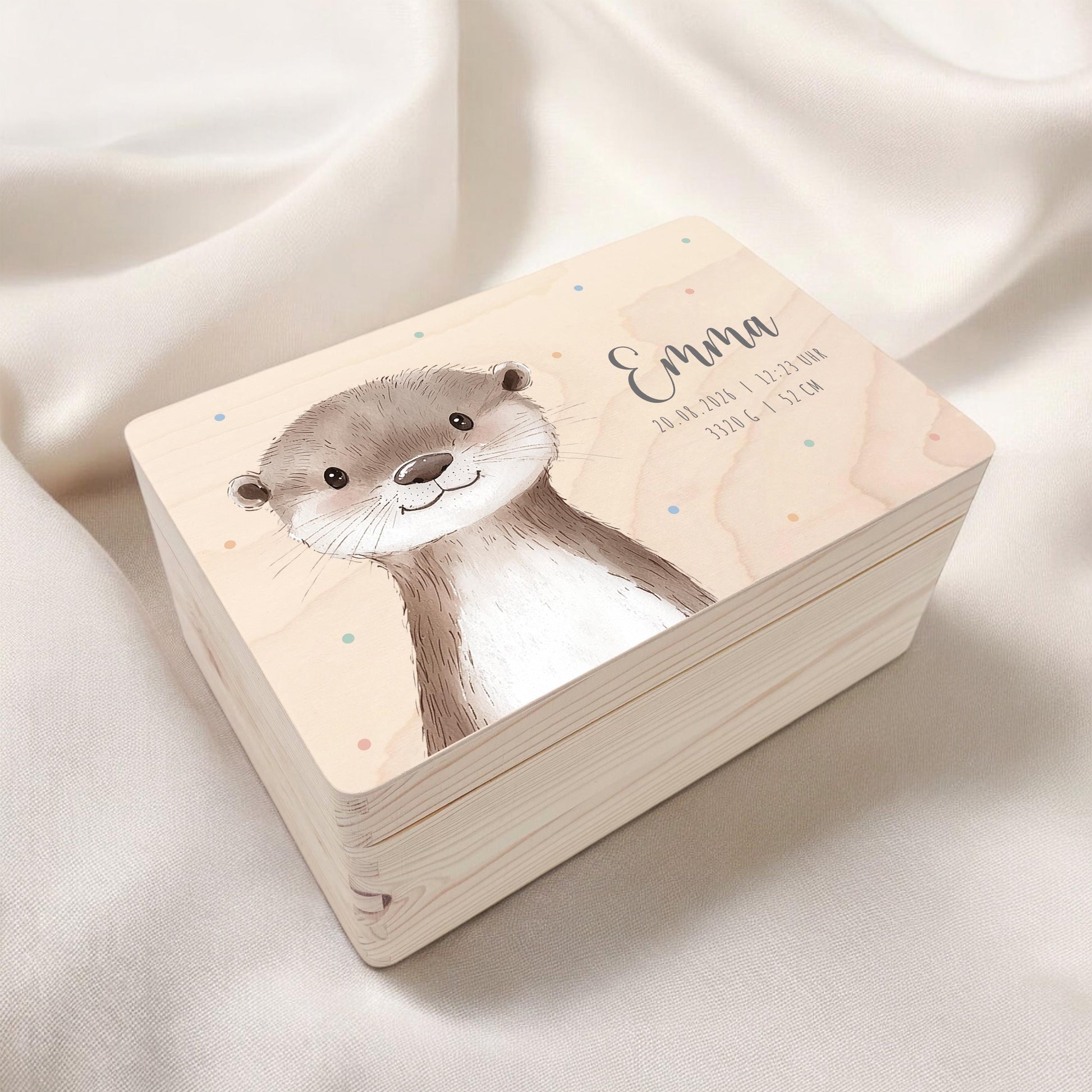 Erinnerungskiste Baby Otter Holzkiste personalisierte Erinnerungsbox Mädchen Junge Geschenk Geburt Geburtsgeschenk 30x20x13 cm