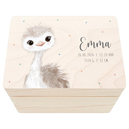 Erinnerungskiste Baby Strauß Holzkiste personalisierte Erinnerungsbox Mädchen Junge Geschenk Geburt Geburtsgeschenk 30x20x13 cm