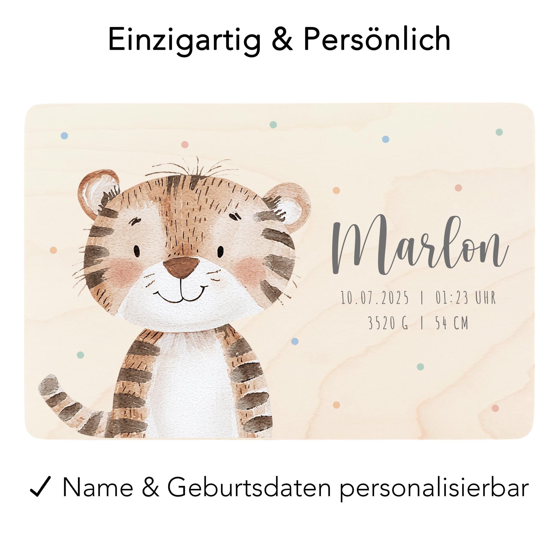 Erinnerungskiste Baby Tiger Holzkiste personalisierte Erinnerungsbox Mädchen Junge Geschenk Geburt Geburtsgeschenk 30x20x13 cm