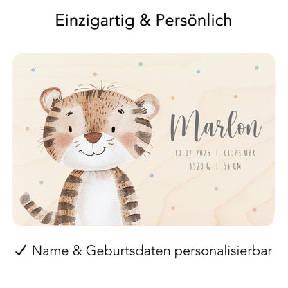 Erinnerungskiste Baby Tiger Holzkiste personalisierte Erinnerungsbox Mädchen Junge Geschenk Geburt Geburtsgeschenk 30x20x13 cm