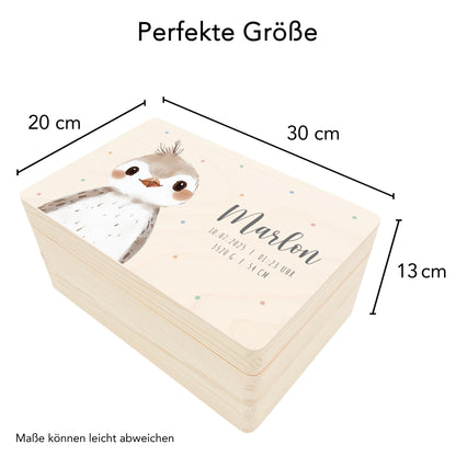 Erinnerungskiste Baby Vogel Holzkiste personalisierte Erinnerungsbox Mädchen Junge Geschenk Geburt Geburtsgeschenk 30x20x13 cm