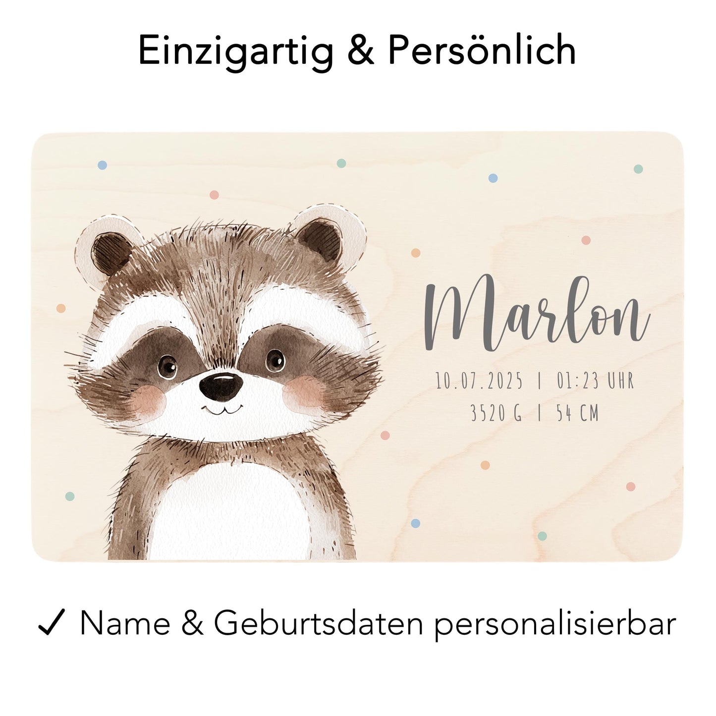 Erinnerungskiste Baby Waschbär Holzkiste personalisierte Erinnerungsbox Mädchen Junge Geschenk Geburt Geburtsgeschenk 30x20x13 cm
