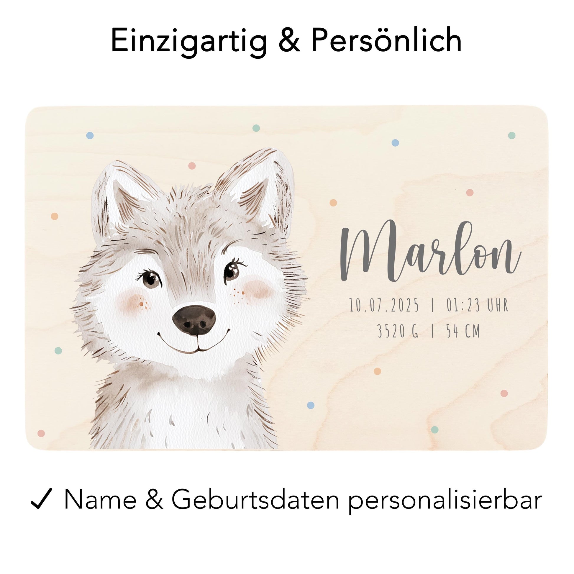 Erinnerungskiste Baby Wolf Holzkiste personalisierte Erinnerungsbox Mädchen Junge Geschenk Geburt Geburtsgeschenk 30x20x13 cm