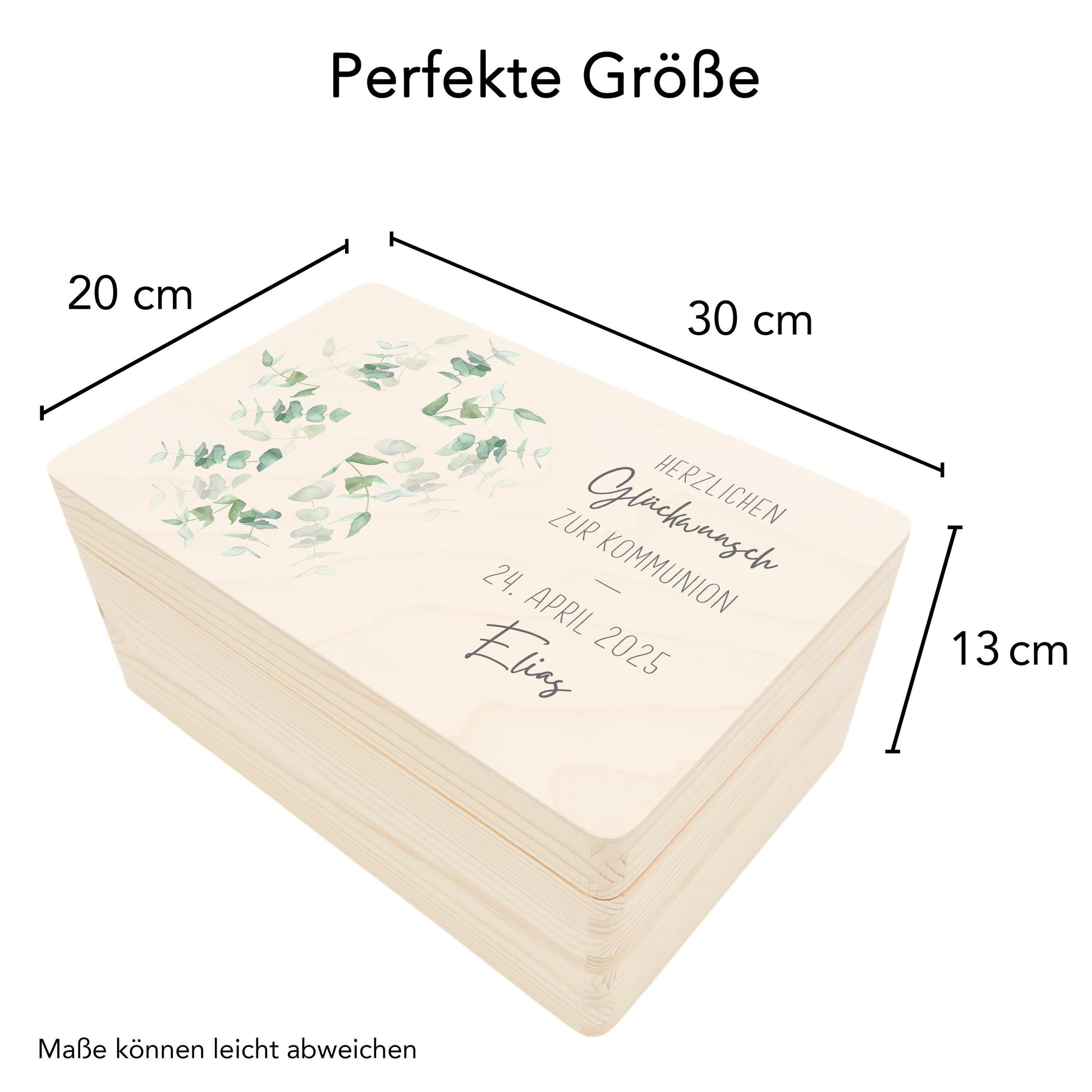 Erinnerungsbox Kommunion Erinnerungskiste Erstkommunion Mädchen Junge personalisierte Geschenk Holzkiste mit Deckel Holzbox 30x20x13 cm