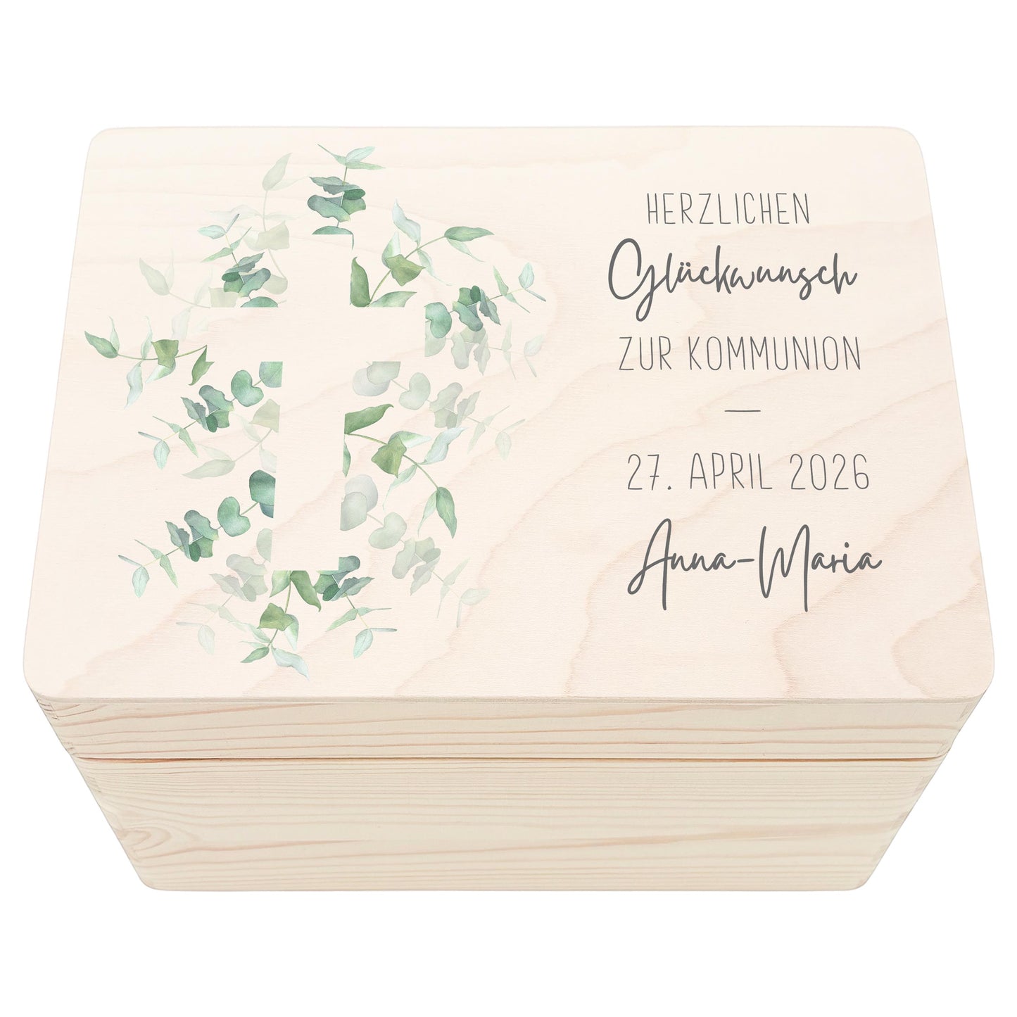 Erinnerungsbox Kommunion Erinnerungskiste Erstkommunion Mädchen Junge personalisierte Geschenk Holzkiste mit Deckel Holzbox 30x20x13 cm