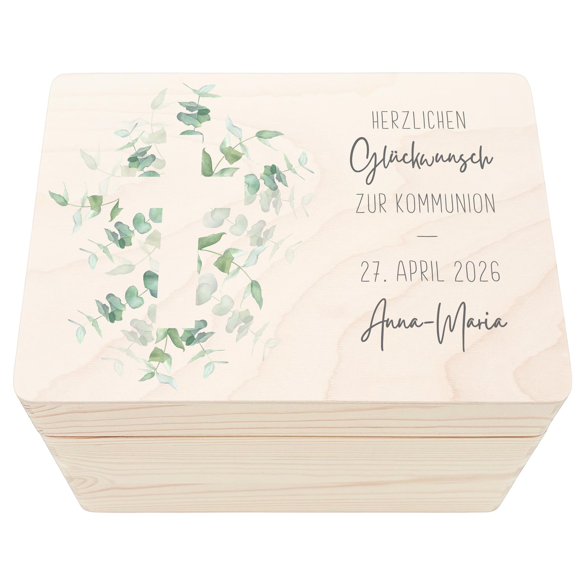 Erinnerungsbox Kommunion Erinnerungskiste Erstkommunion Mädchen Junge personalisierte Geschenk Holzkiste mit Deckel Holzbox 30x20x13 cm