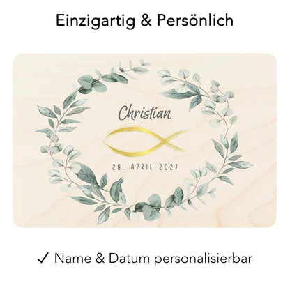 Erinnerungskiste Kommunion Geschenk personalisiert Erinnerungsbox Erstkommunion Mädchen Junge Holzkiste Holzbox 30x20x13 cm