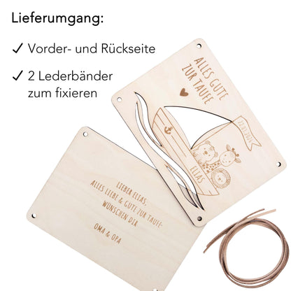 Taufgeschenk Geld Taufe personalisierte Geldgeschenk Verpackung Geschenk Taufkarte Geschenkkarte aus Holz 12x17 cm