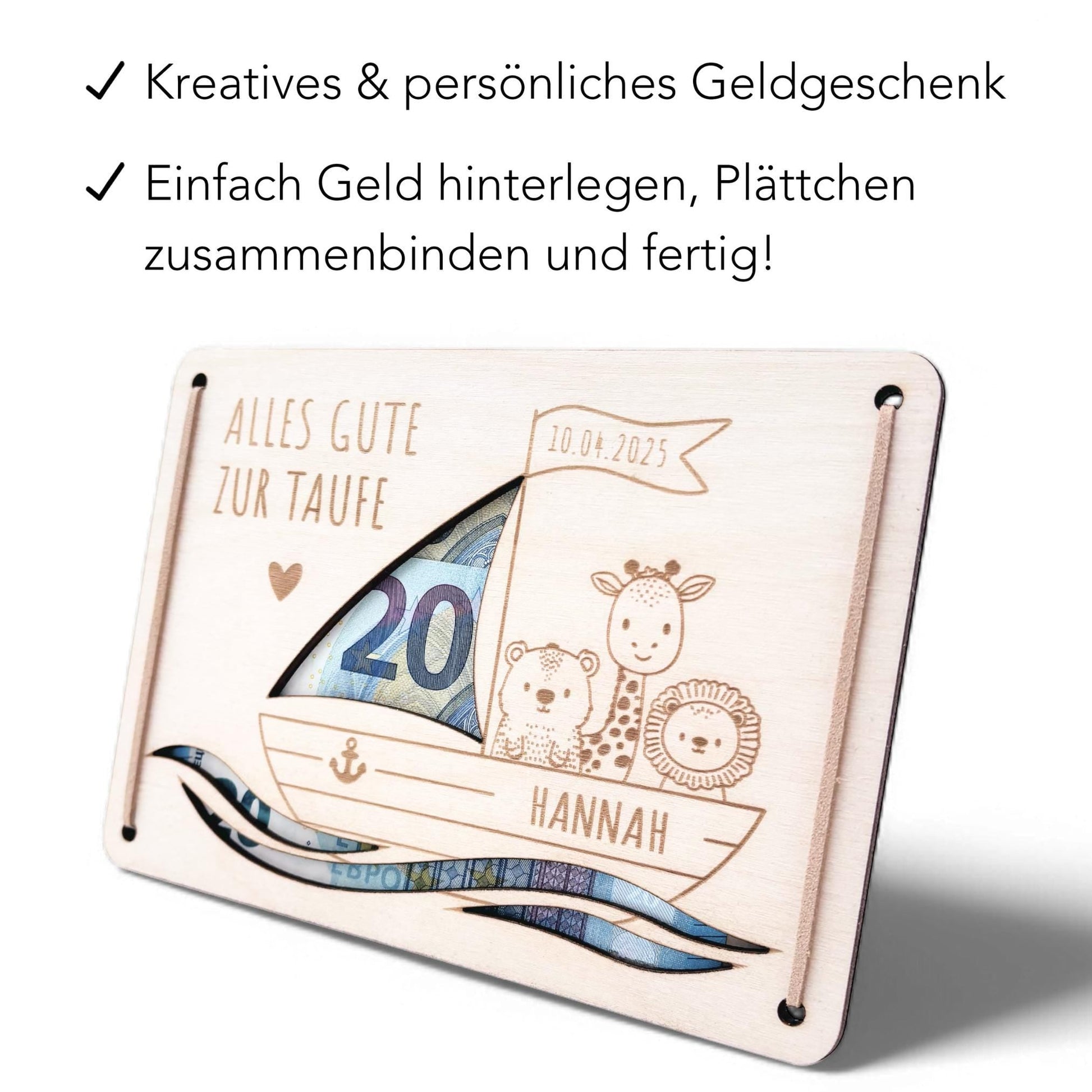 Taufgeschenk Geld Taufe personalisierte Geldgeschenk Verpackung Geschenk Taufkarte Geschenkkarte aus Holz 12x17 cm