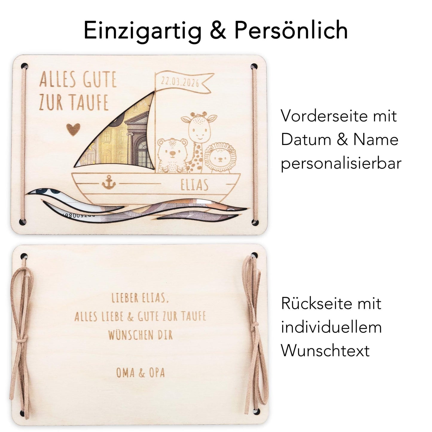 Taufgeschenk Geld Taufe personalisierte Geldgeschenk Verpackung Geschenk Taufkarte Geschenkkarte aus Holz 12x17 cm
