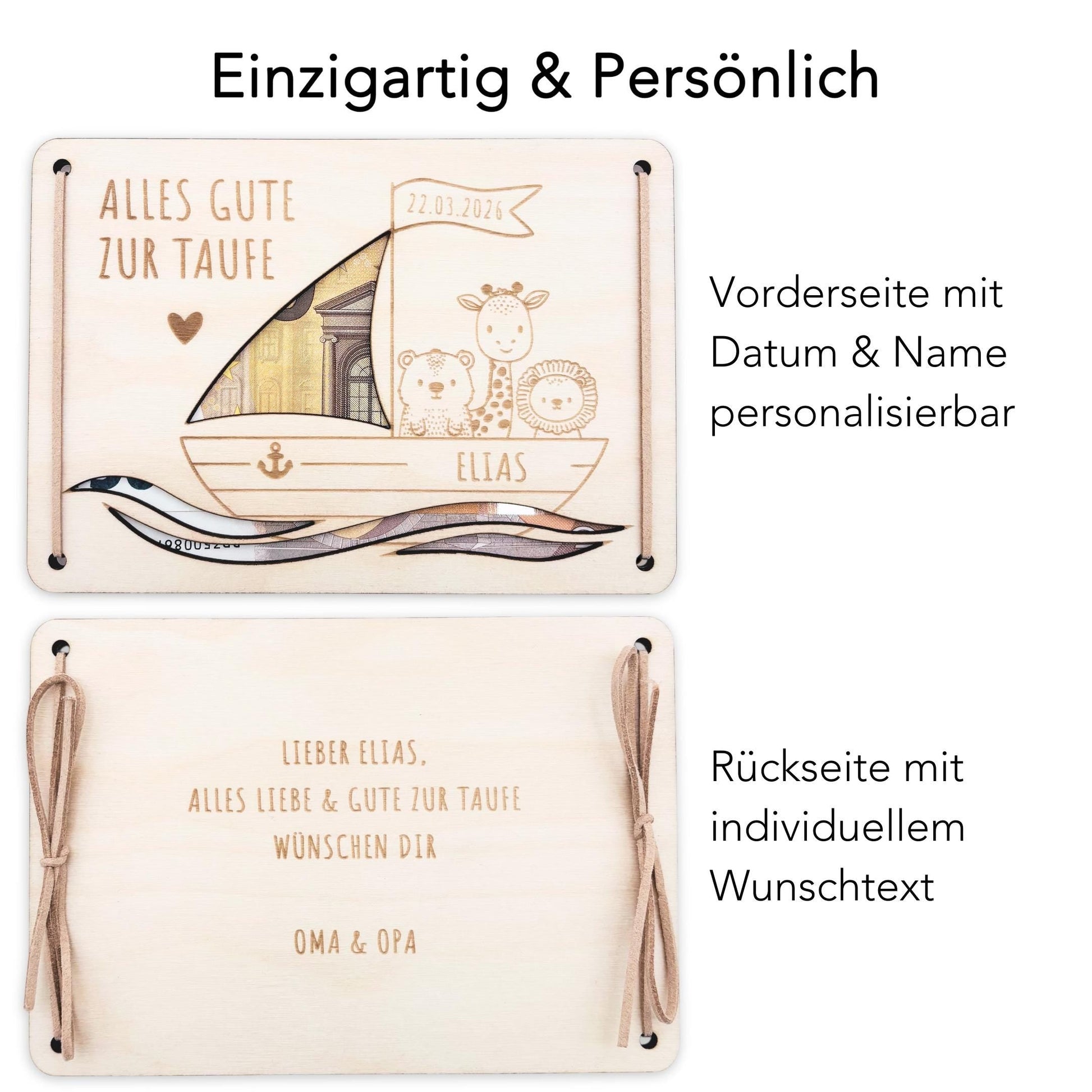 Taufgeschenk Geld Taufe personalisierte Geldgeschenk Verpackung Geschenk Taufkarte Geschenkkarte aus Holz 12x17 cm