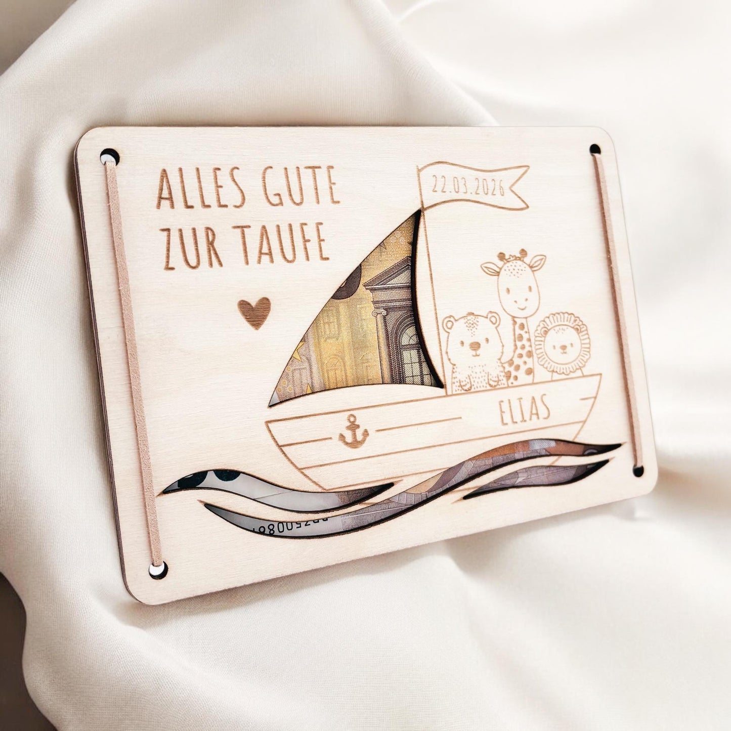 Taufgeschenk Geld Taufe personalisierte Geldgeschenk Verpackung Geschenk Taufkarte Geschenkkarte aus Holz 12x17 cm
