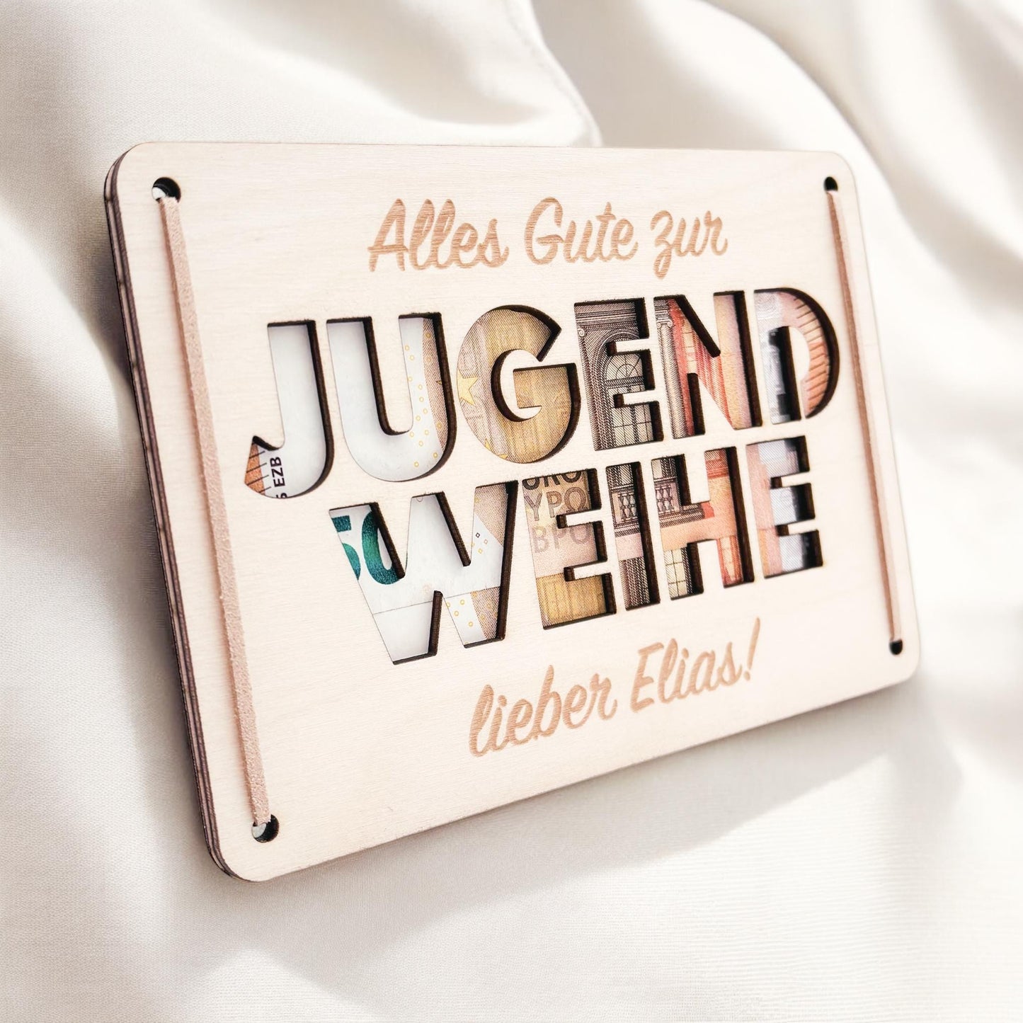 Jugendweihe Geschenk personalisiert Geldgeschenk Verpackung Geld Geschenk Junge Mädchen Geschenkkarte aus Holz 12x17 cm