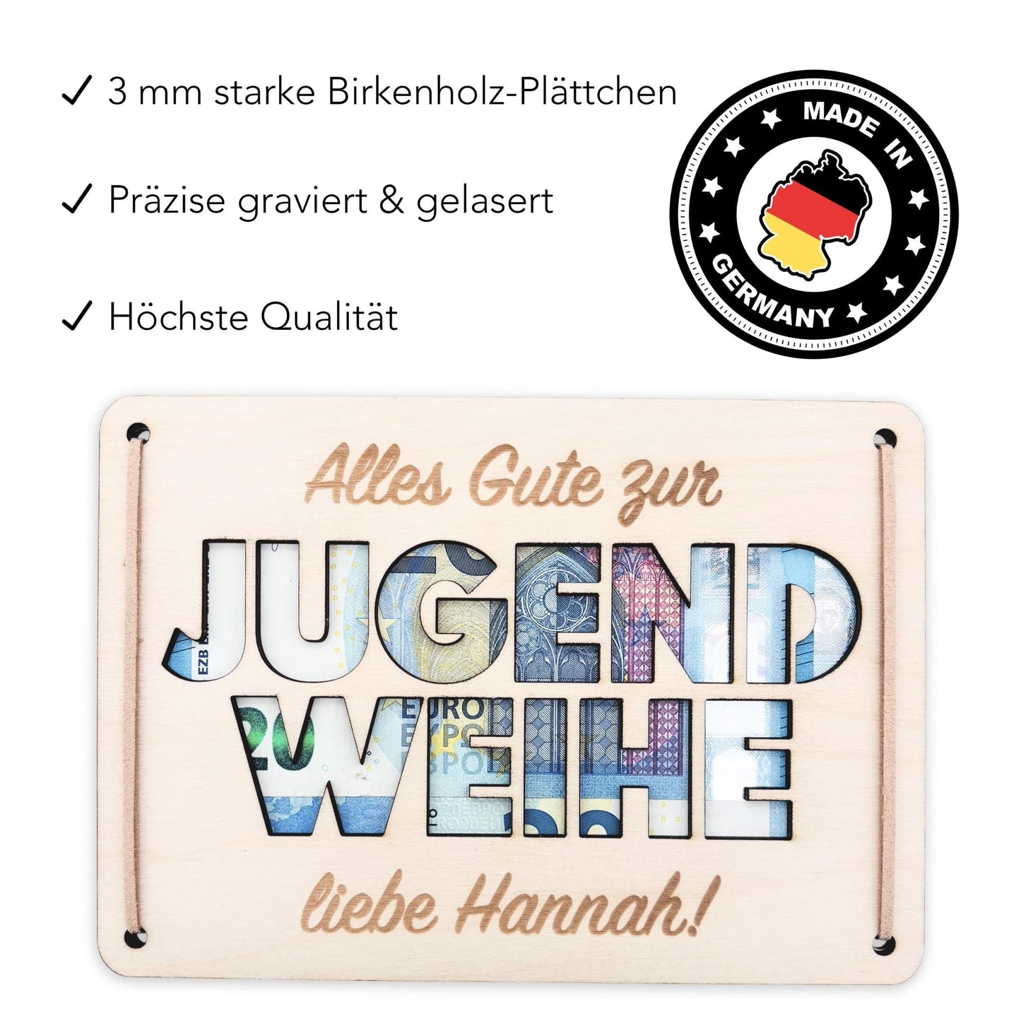 Jugendweihe Geschenk personalisiert Geldgeschenk Verpackung Geld Geschenk Junge Mädchen Geschenkkarte aus Holz 12x17 cm