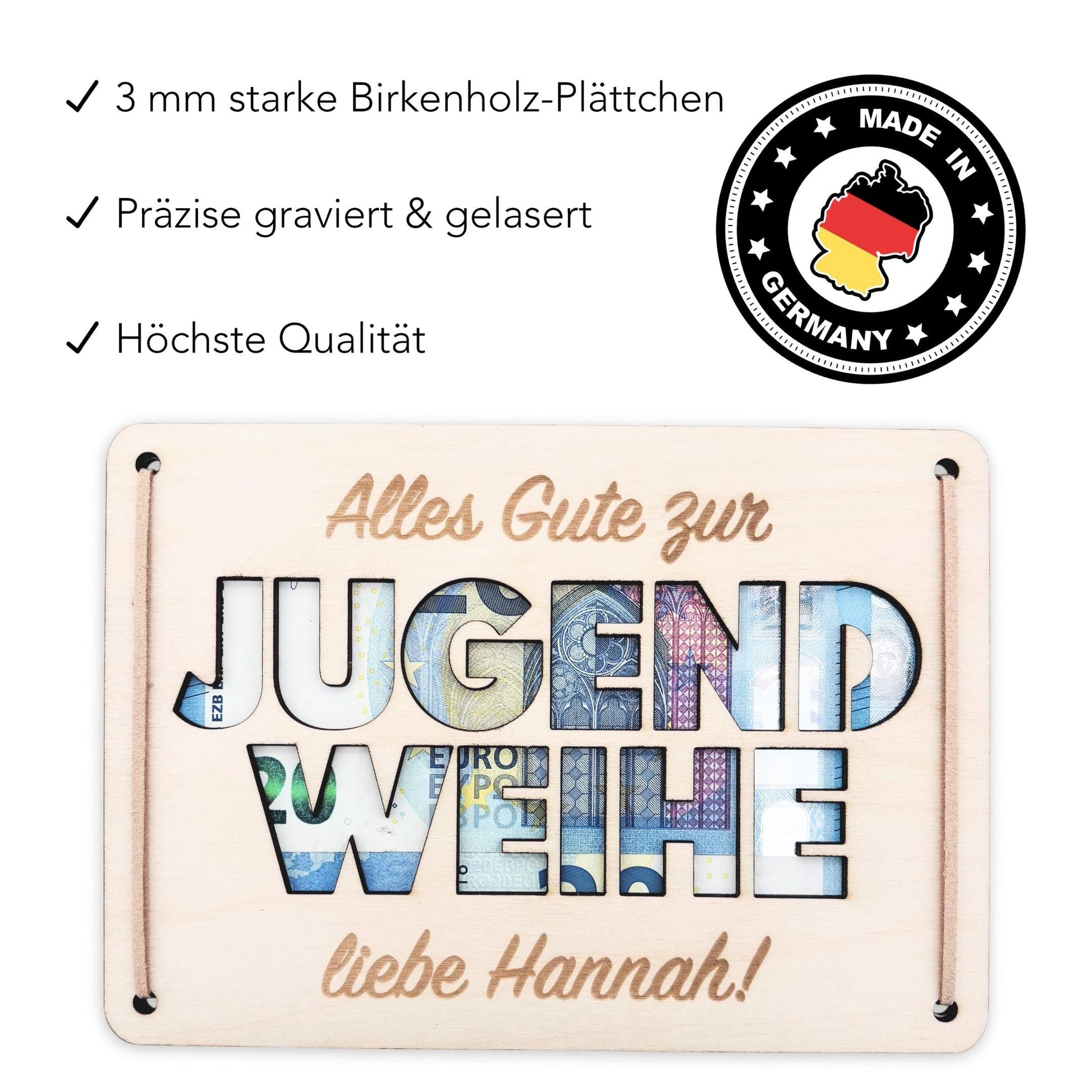 Jugendweihe Geschenk personalisiert Geldgeschenk Verpackung Geld Geschenk Junge Mädchen Geschenkkarte aus Holz 12x17 cm