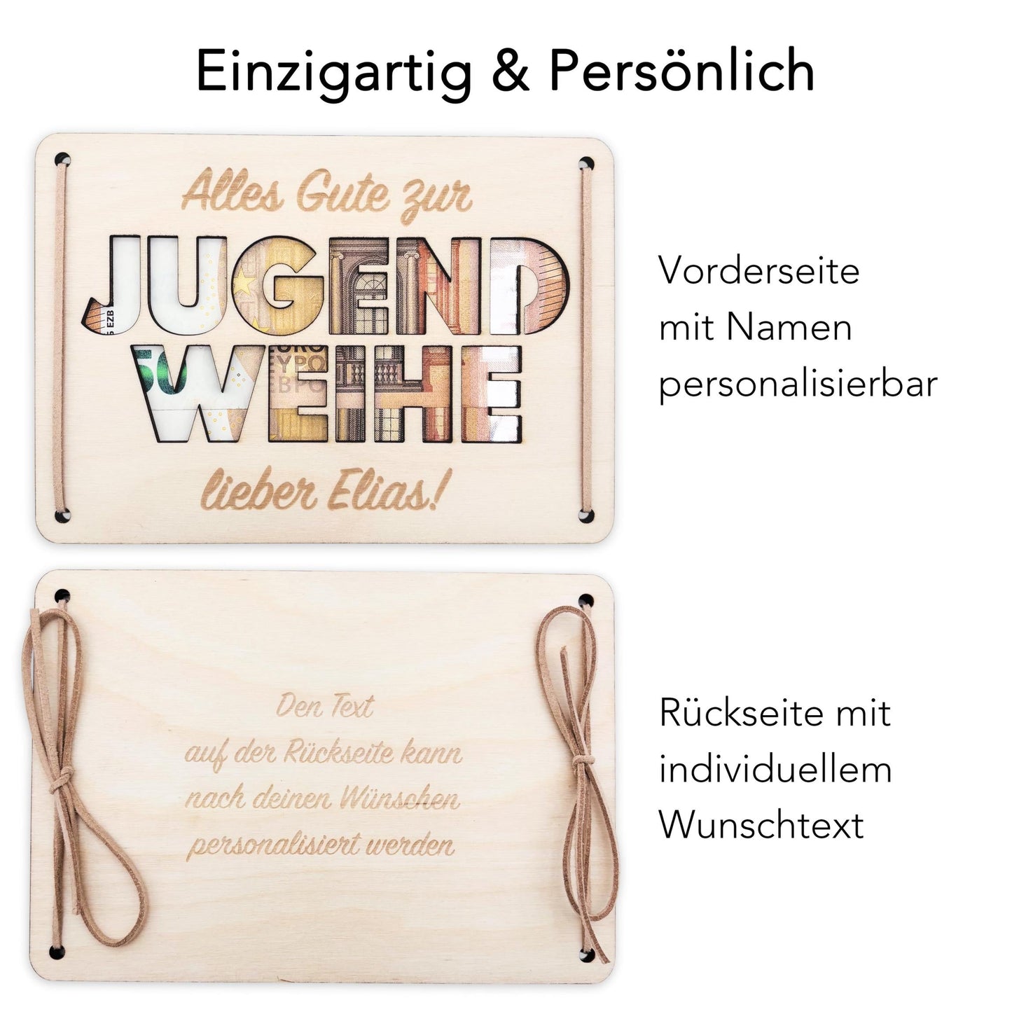 Jugendweihe Geschenk personalisiert Geldgeschenk Verpackung Geld Geschenk Junge Mädchen Geschenkkarte aus Holz 12x17 cm