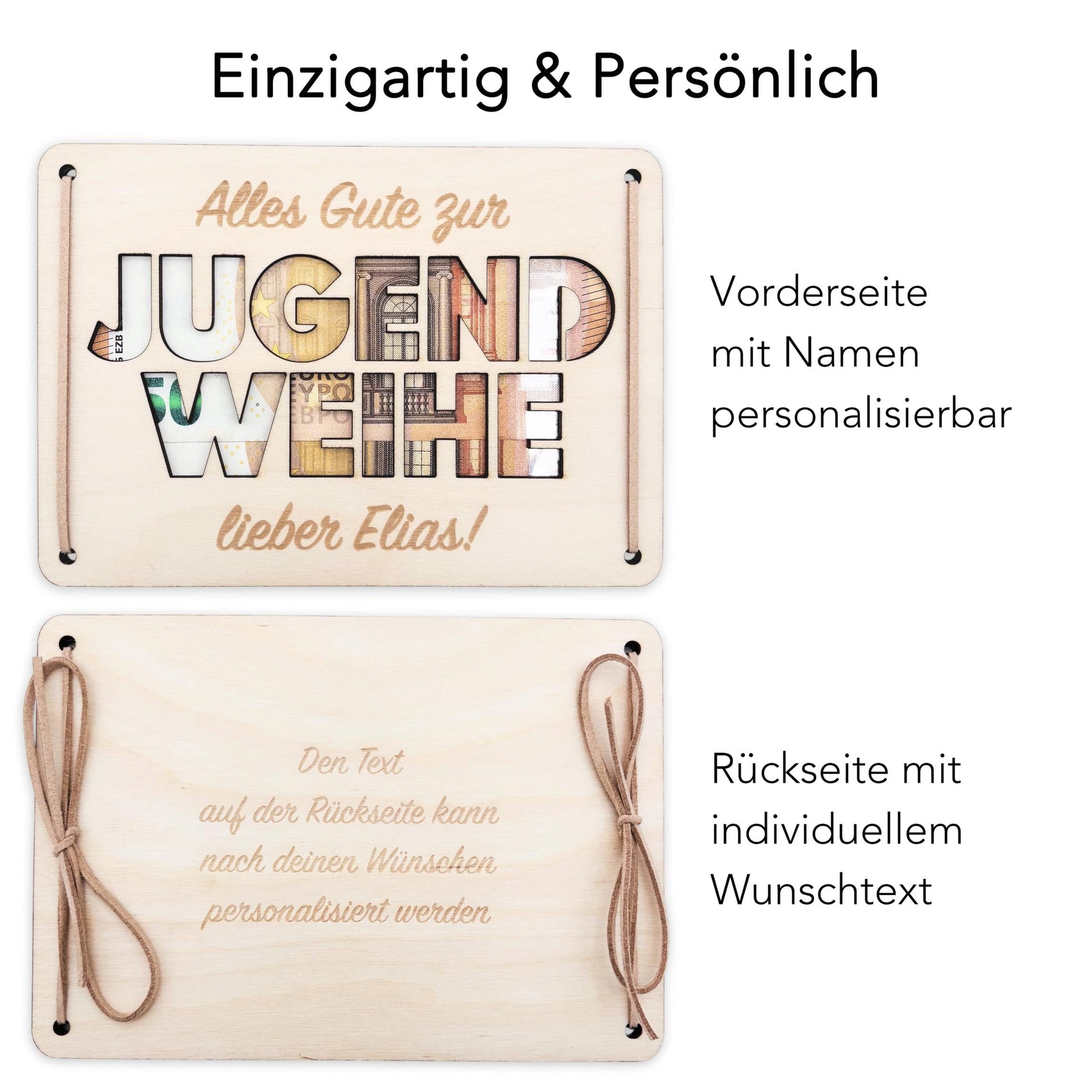 Jugendweihe Geschenk personalisiert Geldgeschenk Verpackung Geld Geschenk Junge Mädchen Geschenkkarte aus Holz 12x17 cm