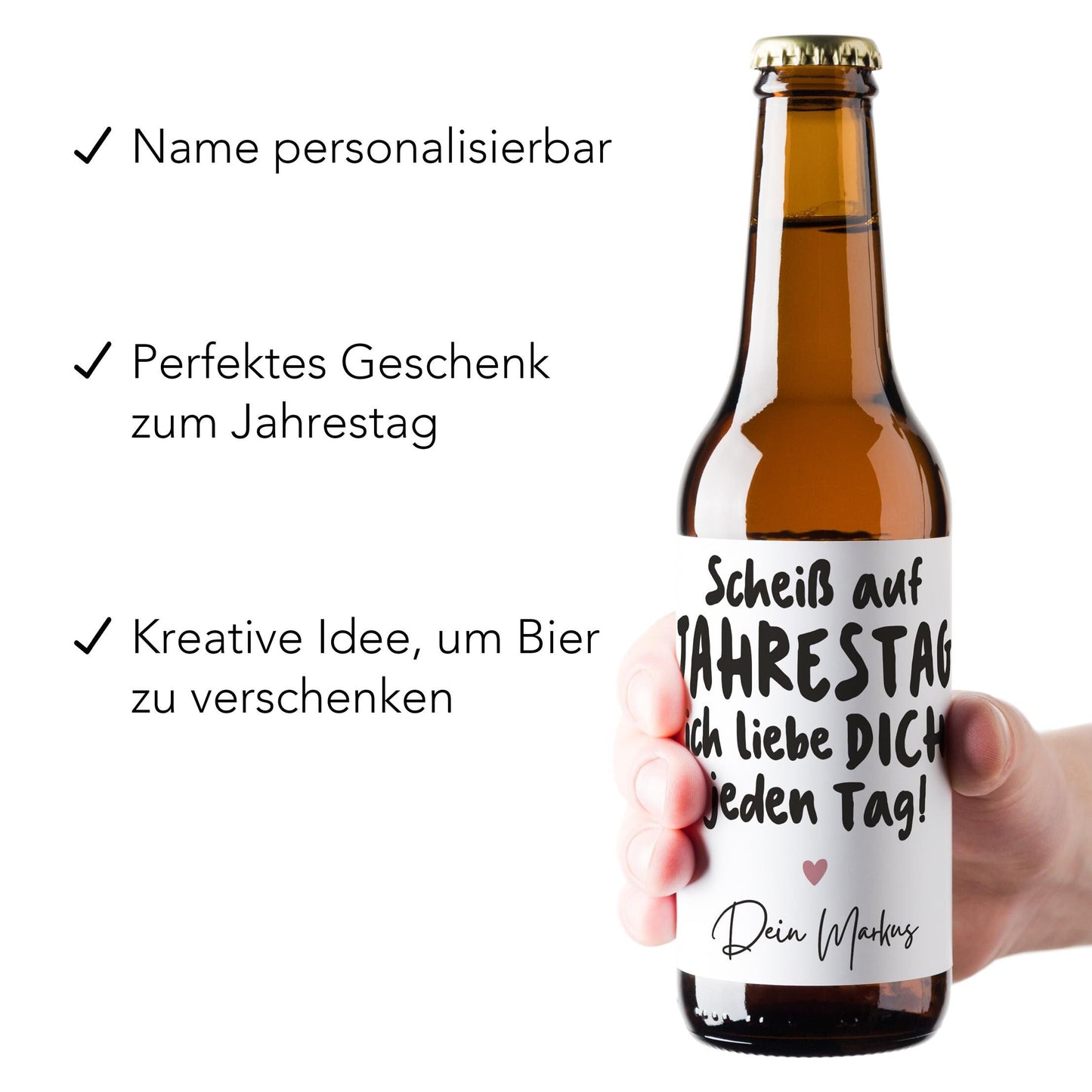 Jahrestag Geschenk für Ihn personalisierte Bieretiketten Jahrestagsgeschenk für Männer Ich liebe Dich Bier Etiketten 2 Stk. | 9x9 cm