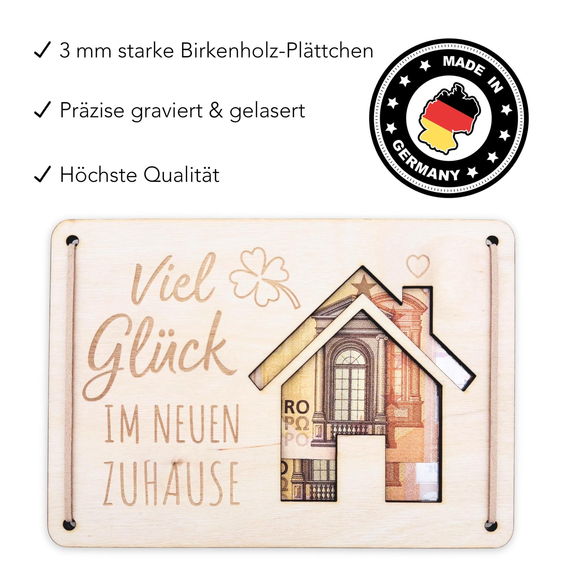 Einweihungsgeschenk Haus Wohnung Geldgeschenk personalisierte Geld Verpackung Einzug Einzugsgeschenk aus Holz 12x17 cm