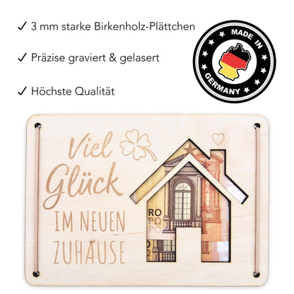 Einweihungsgeschenk Haus Wohnung Geldgeschenk personalisierte Geld Verpackung Einzug Einzugsgeschenk aus Holz 12x17 cm