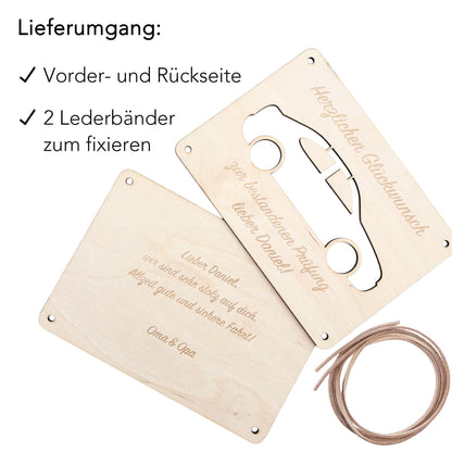 Führerschein bestanden Geschenk personalisierte Geldgeschenk Verpackung Autoführerschein bestanden Glückwunschkarte aus Holz 12x17 cm