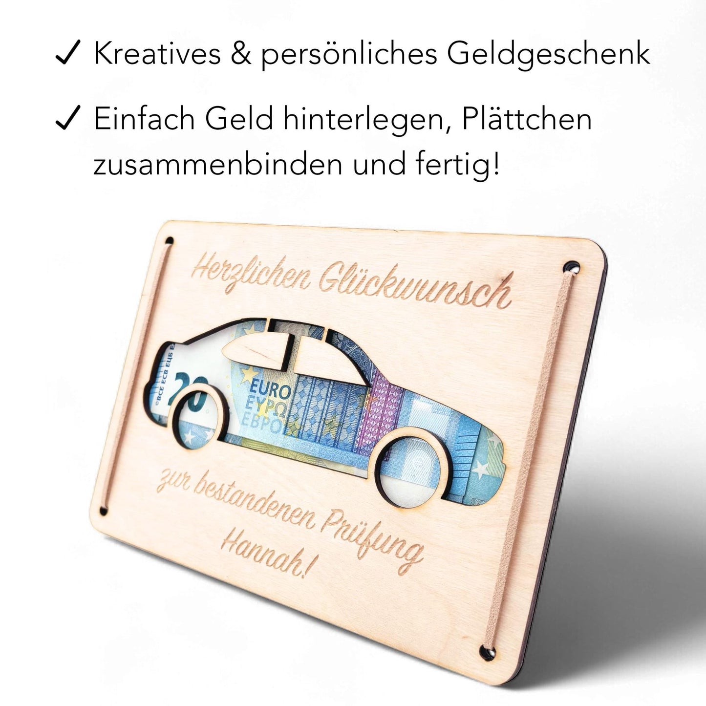 Führerschein bestanden Geschenk personalisierte Geldgeschenk Verpackung Autoführerschein bestanden Glückwunschkarte aus Holz 12x17 cm