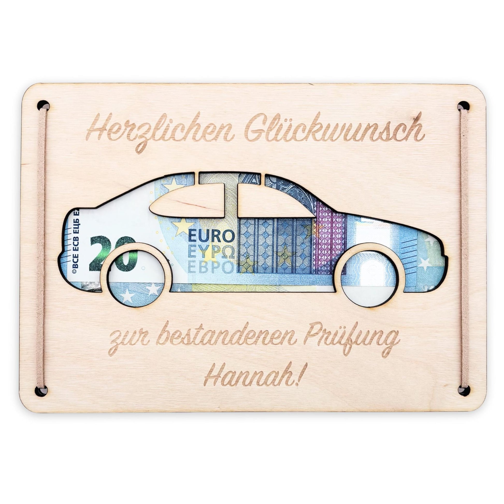 Führerschein bestanden Geschenk personalisierte Geldgeschenk Verpackung Autoführerschein bestanden Glückwunschkarte aus Holz 12x17 cm