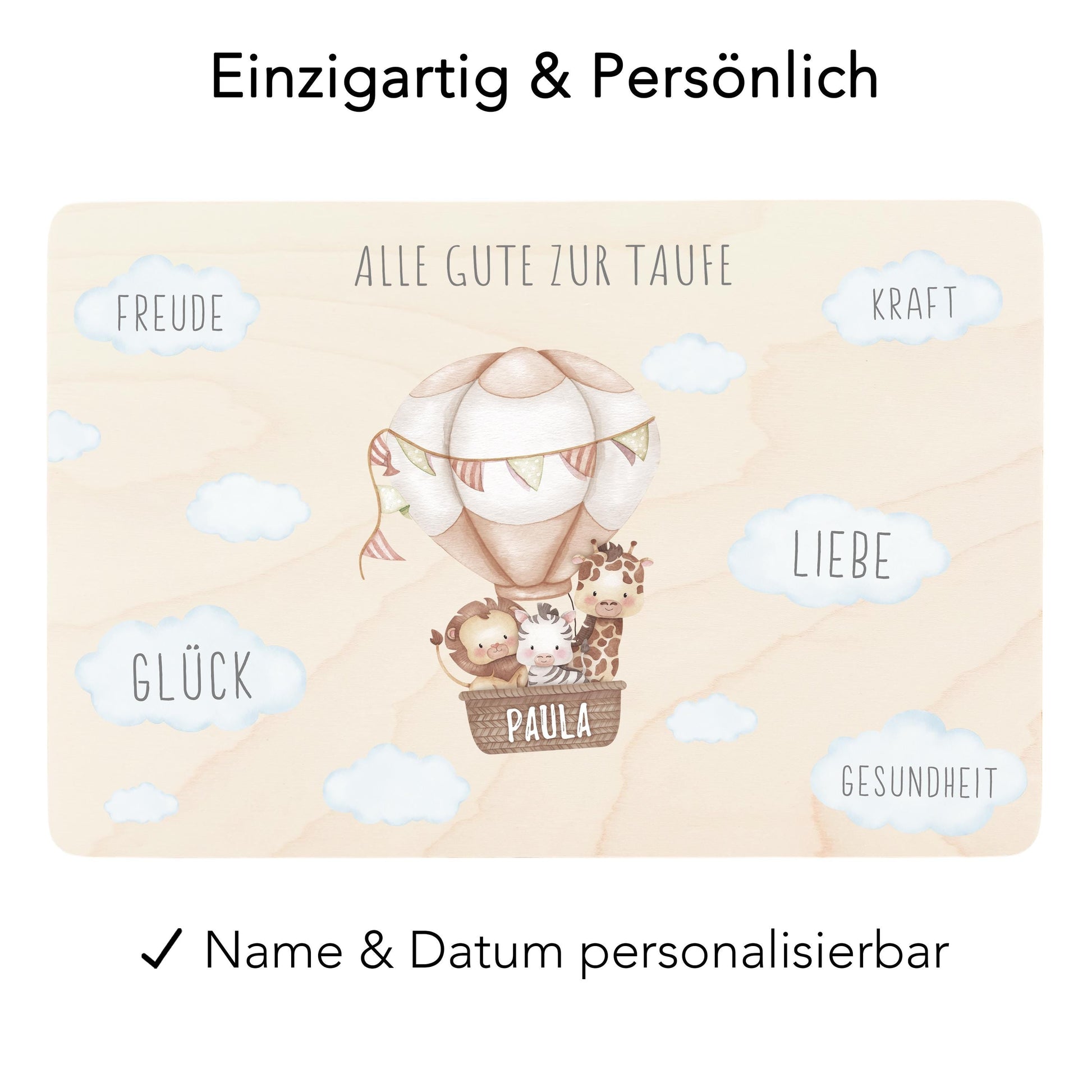 Erinnerungskiste Taufe Geschenk personalisiertes Taufgeschenk Junge Mädchen Heißluftballon Taufbox Holzkiste mit Deckel Holzbox 30x20x13 cm