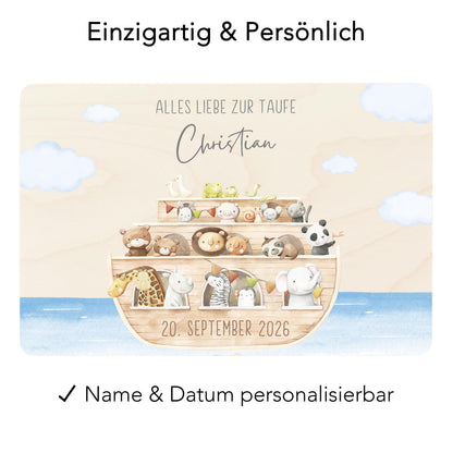 Erinnerungskiste Taufe Geschenk personalisiertes Taufgeschenk Junge Mädchen Arche Noah Taufbox Holzkiste mit Deckel Holzbox 30x20x13 cm