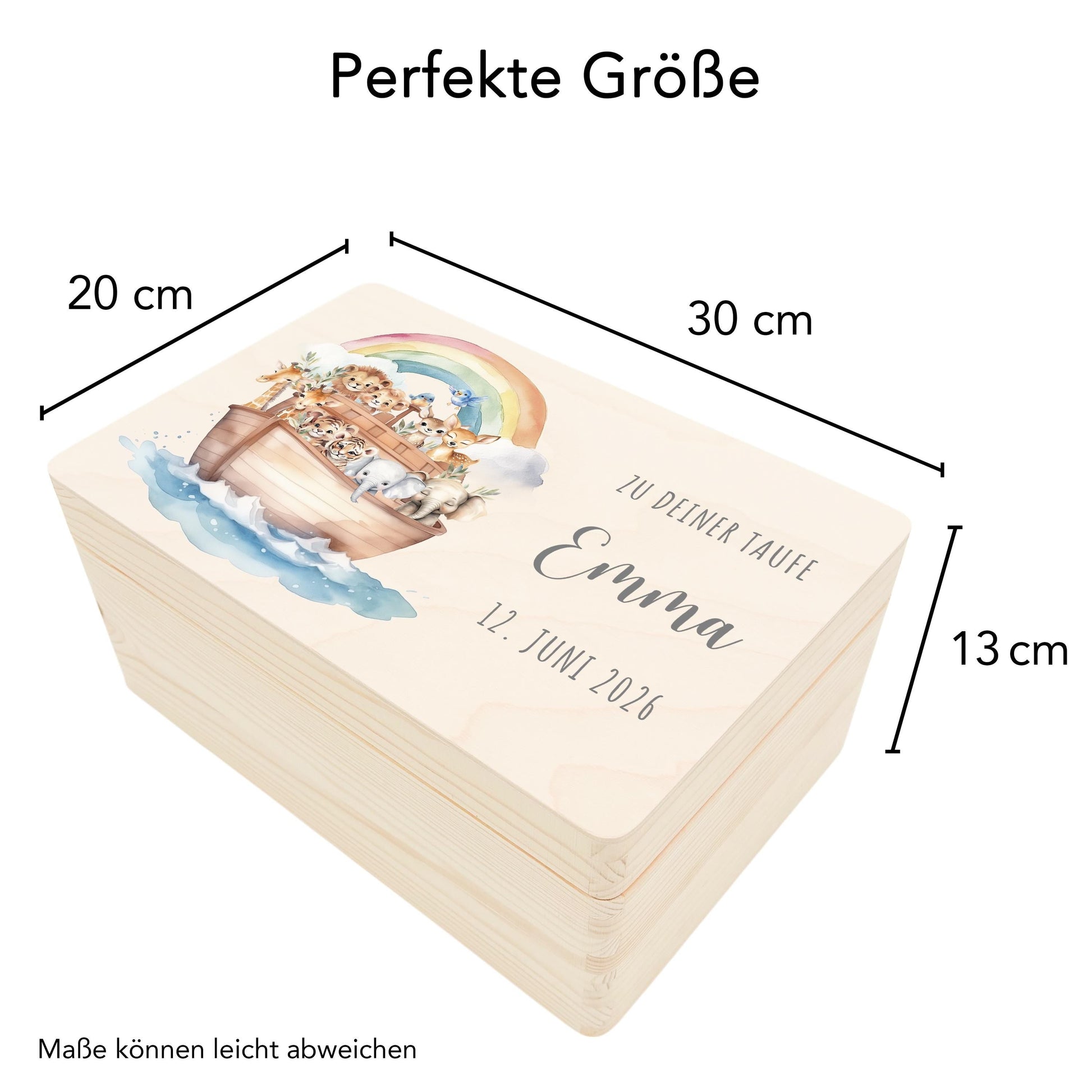 Taufgeschenk Junge Mädchen Erinnerungskiste Taufe Geschenk personalisierte Arche Noah Taufbox Holzkiste mit Deckel Holzbox 30x20x13 cm