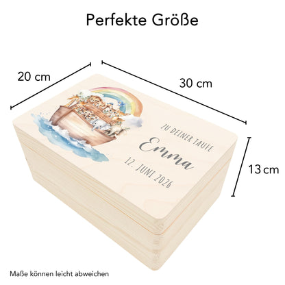 Taufgeschenk Junge Mädchen Erinnerungskiste Taufe Geschenk personalisierte Arche Noah Taufbox Holzkiste mit Deckel Holzbox 30x20x13 cm