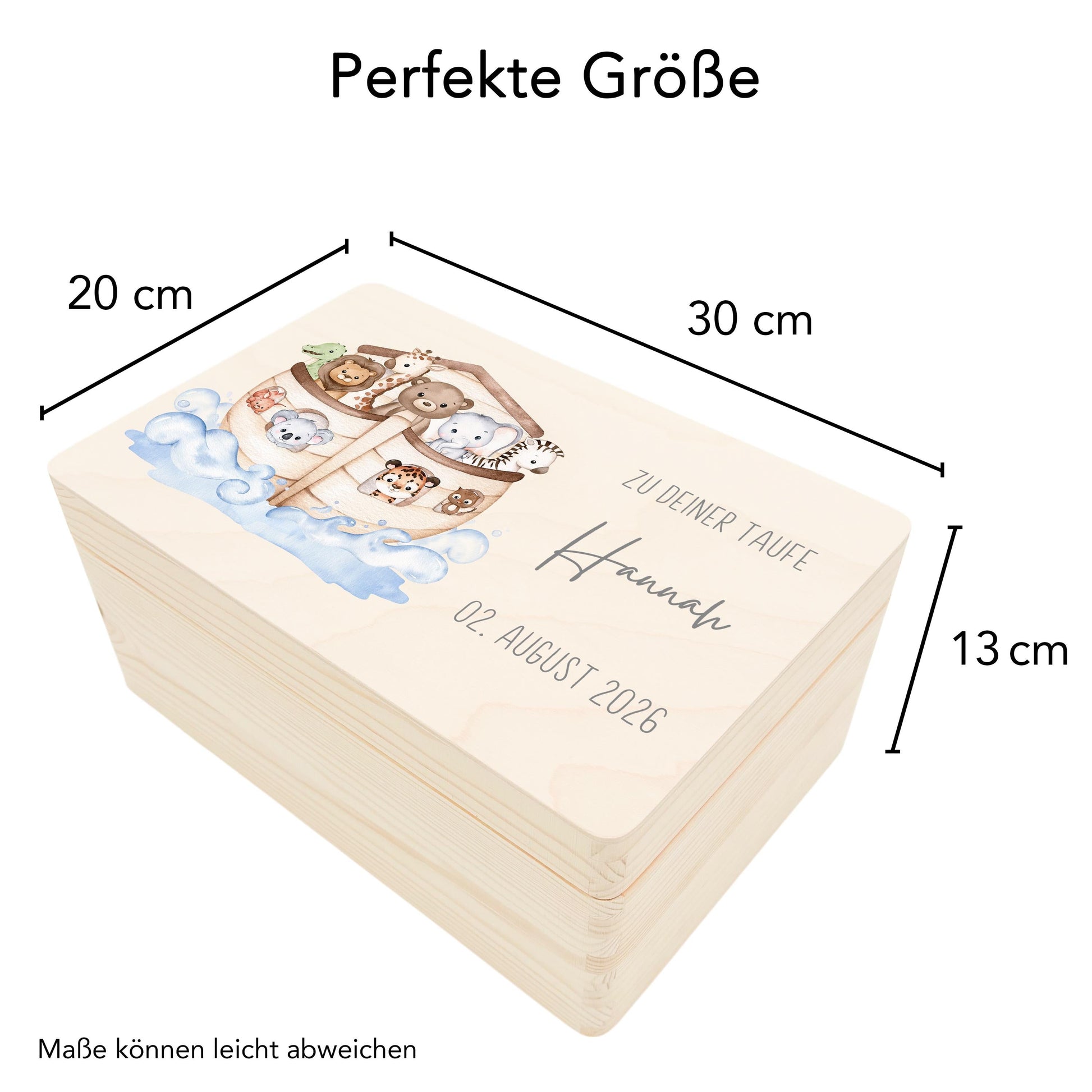 Erinnerungskiste Taufe Geschenk personalisierte Taufbox Taufgeschenk Junge Mädchen Arche Noah Holzkiste mit Deckel Holzbox 30x20x13 cm