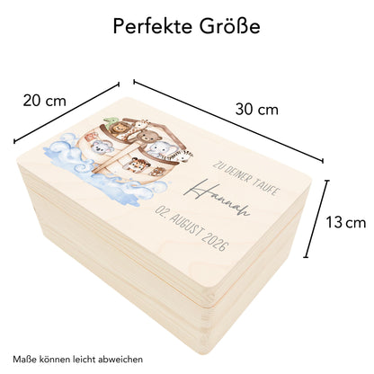Erinnerungskiste Taufe Geschenk personalisierte Taufbox Taufgeschenk Junge Mädchen Arche Noah Holzkiste mit Deckel Holzbox 30x20x13 cm