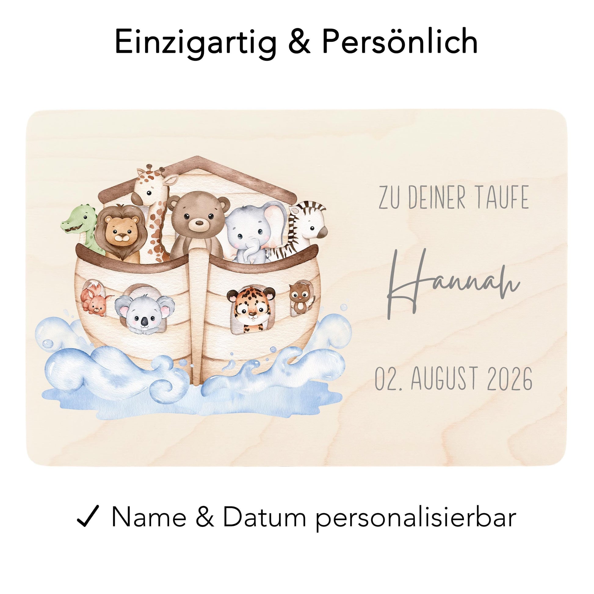 Erinnerungskiste Taufe Geschenk personalisierte Taufbox Taufgeschenk Junge Mädchen Arche Noah Holzkiste mit Deckel Holzbox 30x20x13 cm