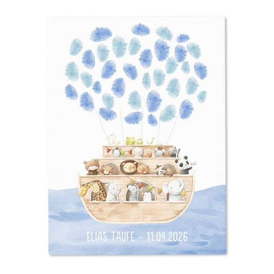 Gästebuch Taufe Gästebild Taufgeschenk personalisierte Leinwand für Fingerabdrücke Arche Noah Geschenk Erinnerung 30x40 cm (OHNE Farbe)