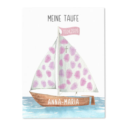 Taufgeschenk Gästebuch Taufe Gästebild personalisierte Leinwand für Fingerabdrücke Segelboot Geschenk Erinnerung 30x40 cm (OHNE Farbe)