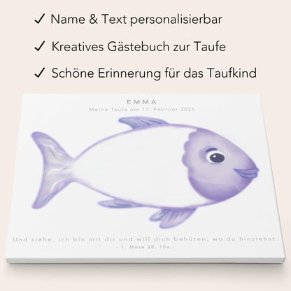 Gästebuch Taufe Gästebild Taufgeschenk personalisierte Leinwand für Fingerabdrücke Fisch Geschenk Erinnerung 30x40 cm (OHNE Farbe)