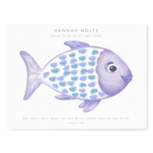 Gästebuch Taufe Gästebild Taufgeschenk personalisierte Leinwand für Fingerabdrücke Fisch Geschenk Erinnerung 30x40 cm (OHNE Farbe)
